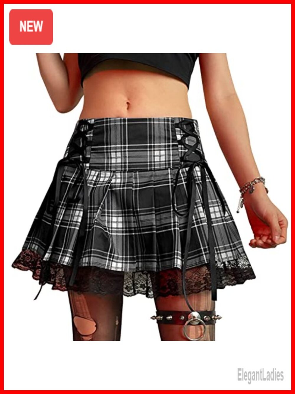 Women's Gothic Pleated Mini Skirt High Waist A-Line Punk Skirt
